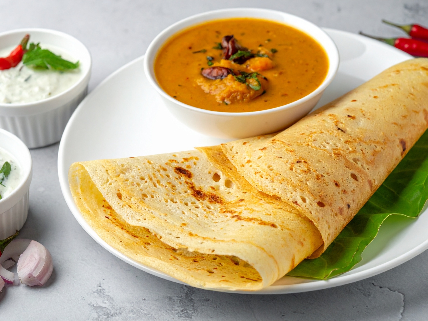 Plain Dosa With Chicken Desi Curry