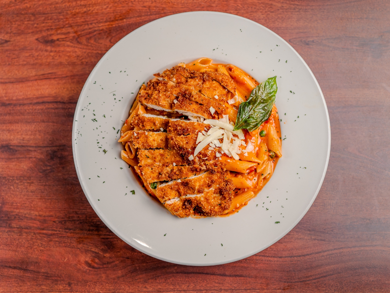 Penne Vodka With Breaded Chicken